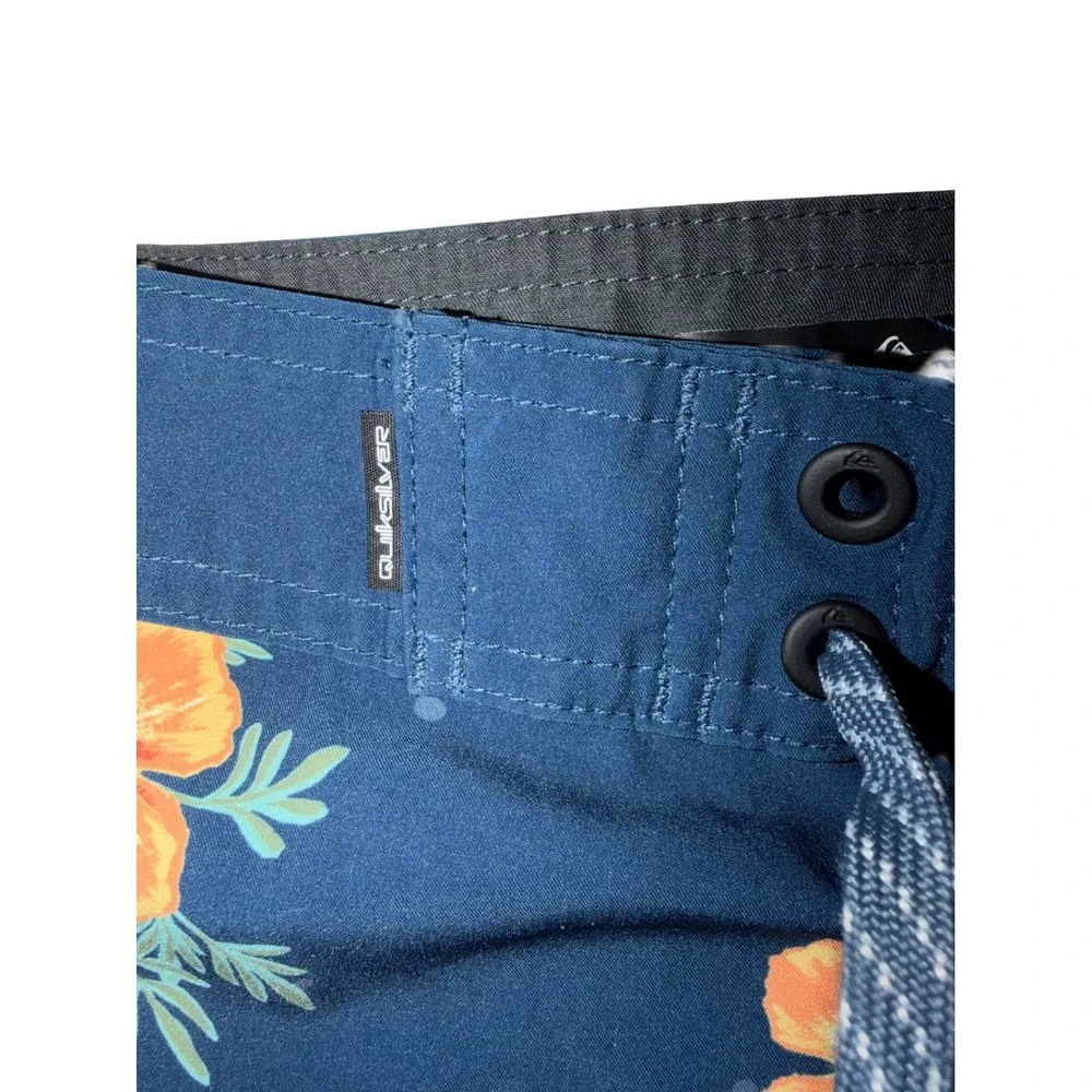 Quiksilver Boys‎ Navy Blue Orange Floral Poppy Board Shorts Swim Trunks